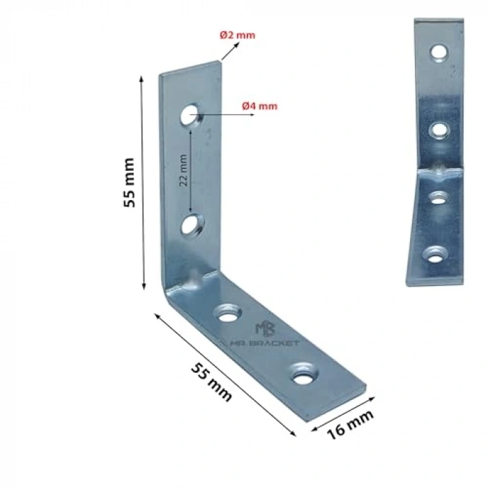 L Şeklinde 10 Adet Köşebent, 16x55x55mm, Mobilya Sabitleme Aparatı