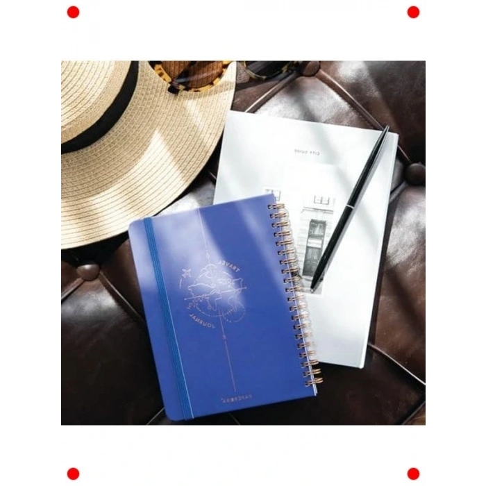 Lacivert Seyahat Defteri - Spiralli, Sert Kapak