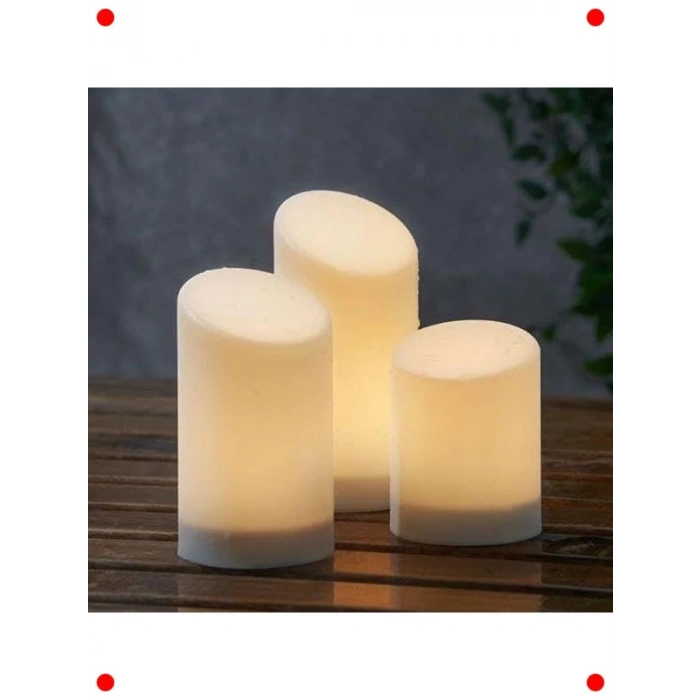 LED Blok Mum Seti 3lü Beyaz İç/Dış Mekan