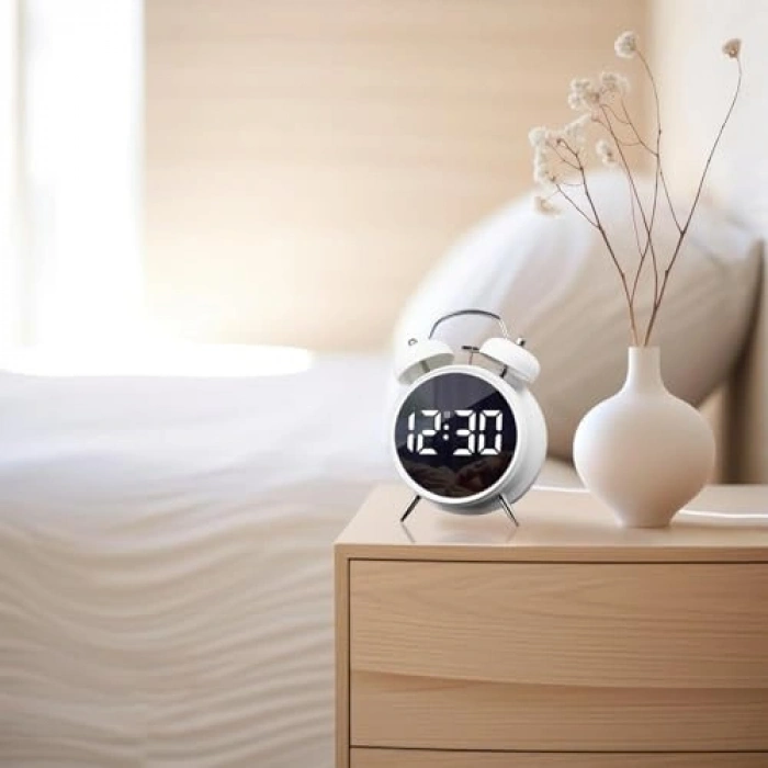 LED Ekranlı Analog Çalar Saat, Beyaz