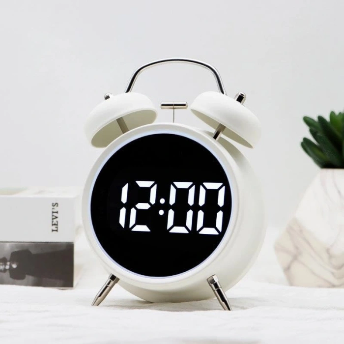 LED Ekranlı Analog Çalar Saat, Beyaz