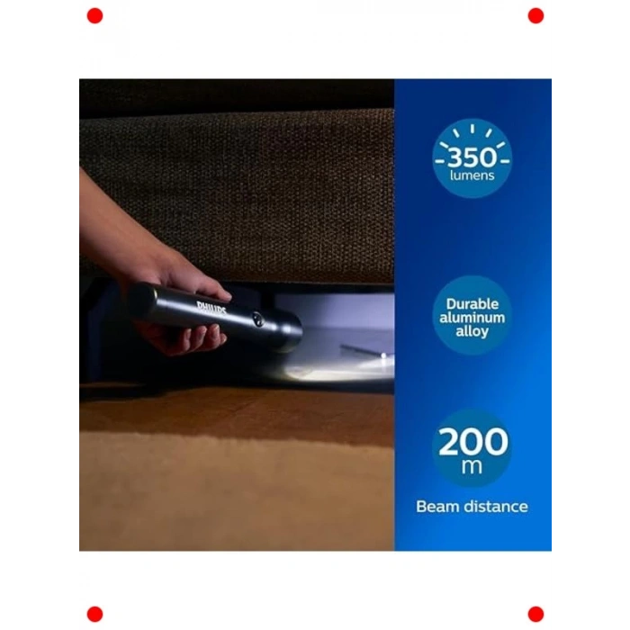 LED El Feneri - 350 Lümen, 6 AA Pil Dahil