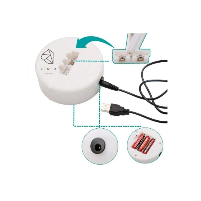 LED Işıklı Gece Lambası, USB ve Pilli Kullanım