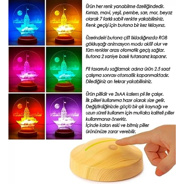 LED Lamba, Kız Kulesi Tasarımı, Romantik Hediye Seçeneği