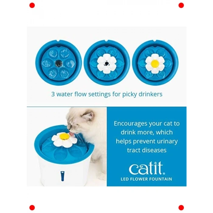 LEDli Çiçek Tasarımlı Kedi Su Çeşmesi 3L