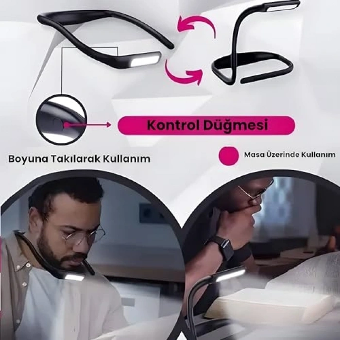 LED Okuma Lambası, 3 Renk Işık ve 15 Mod, Şarjlı ve Ayarlanabilir