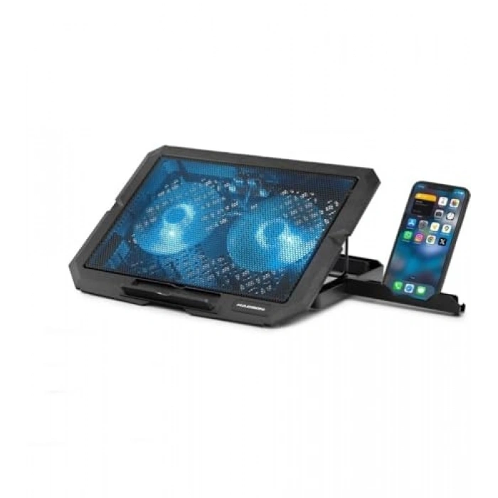Ledli Çift Fanlı Notebook Soğutucu, Telefon Standlı Tasarım