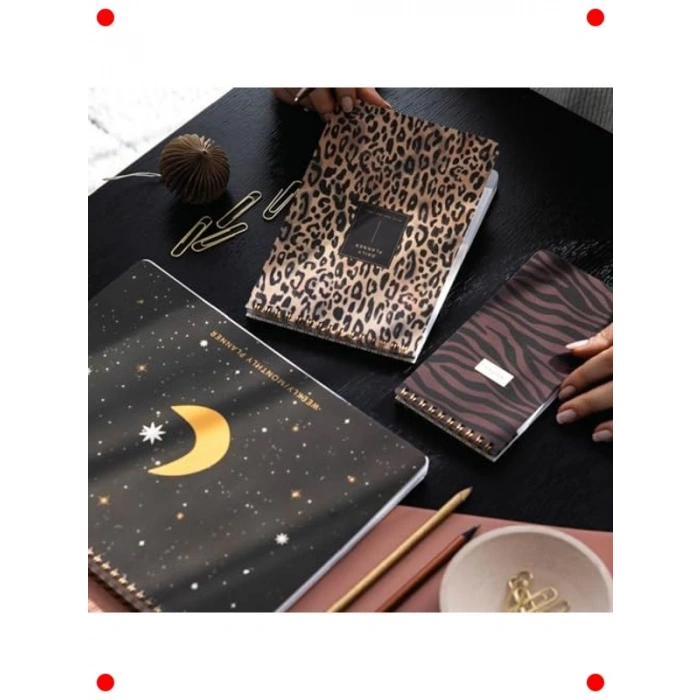 Leopar Desenli Süresiz Masaüstü Planlayıcı Seti (A4, 3lü)