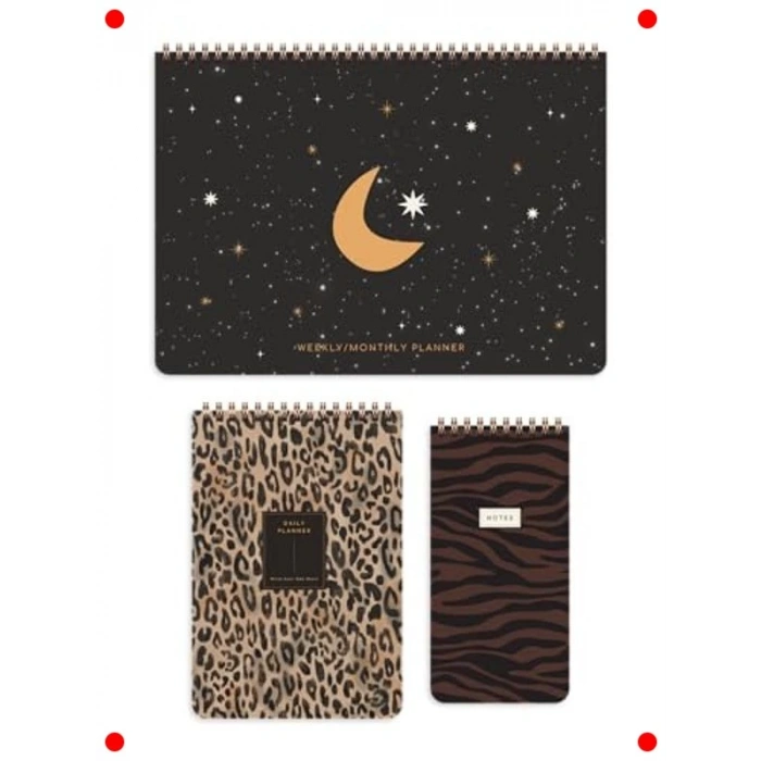 Leopar Desenli Süresiz Masaüstü Planlayıcı Seti (A4, 3lü)
