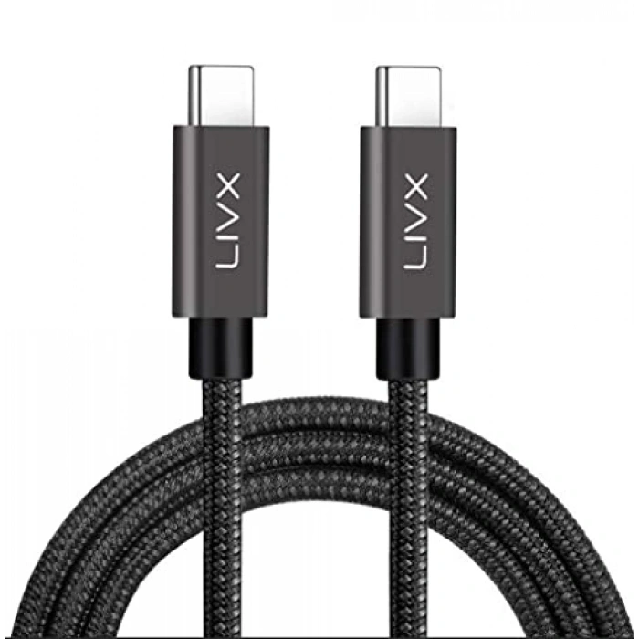 LivX Solid 100w 5a Type C To Type C PD 2.0 5 Gbps 25 CM Hızlı Şarj Ve Data Kablosu Halat Örgülü Space Gray TCT-25
