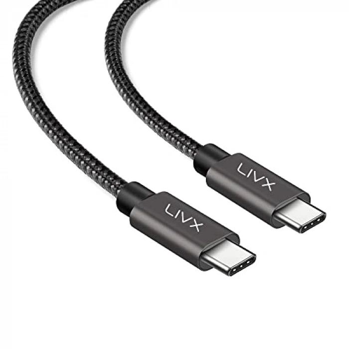 LivX Solid 100w 5a Type C To Type C PD 2.0 5 Gbps 25 CM Hızlı Şarj Ve Data Kablosu Halat Örgülü Space Gray TCT-25
