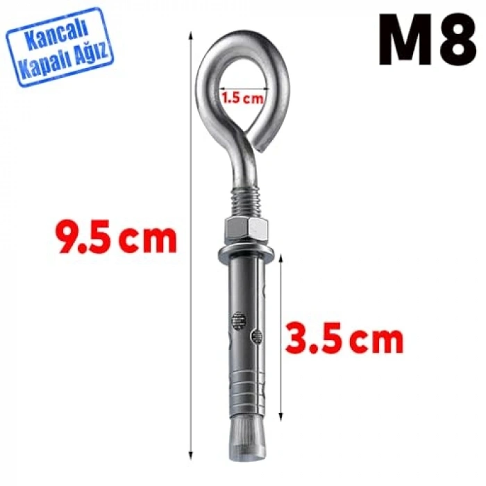 M8 kancalı çelik dübel seti, 5 adet, dayanıklı