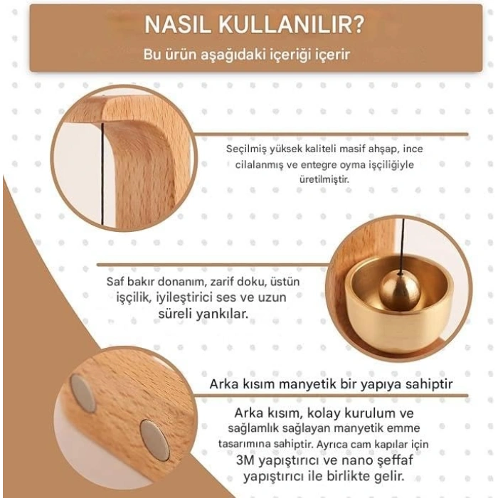 Manyetik Kapı Zili, Masif Ahşap ve Pirinç Tasarım