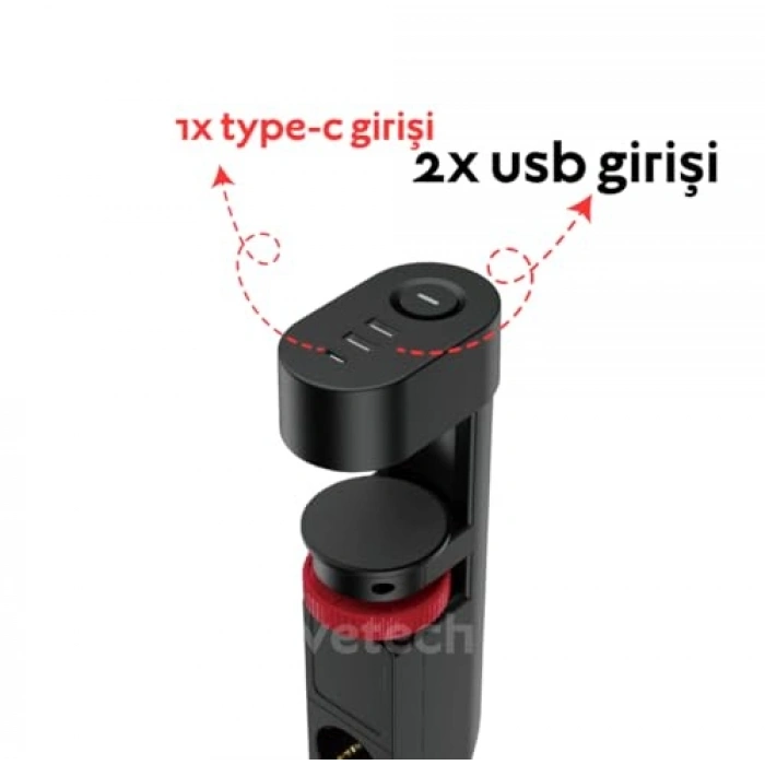 Masa Kenarı Ayarlanabilir 3 Priz + 2 USB + 1 Type C Girişli Priz