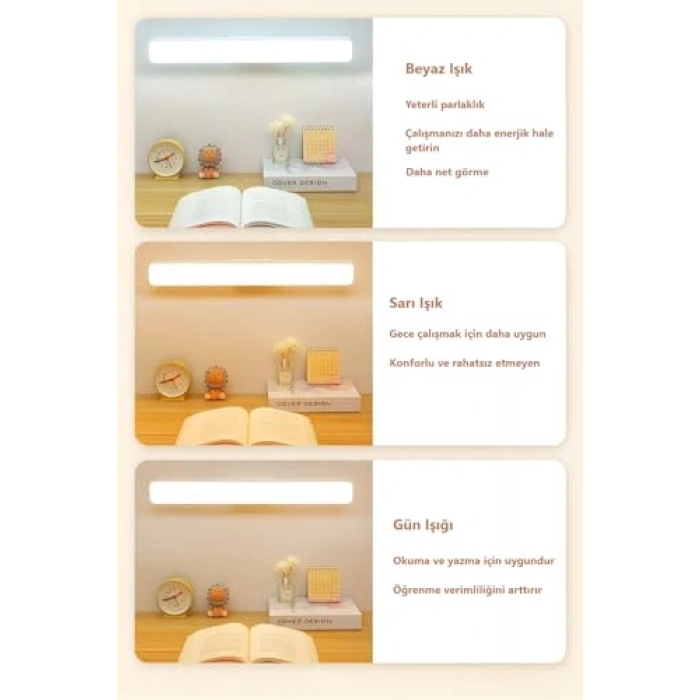 Masa Üstü Şarjlı LED Lamba, 3 Renkli Okuma Lambası