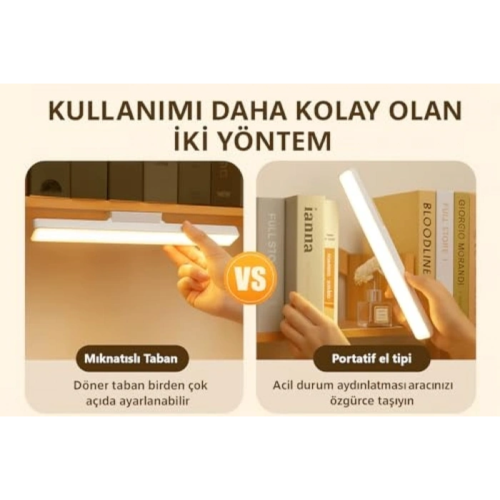 Masa Üstü Şarjlı LED Lamba, 3 Renkli Okuma Lambası