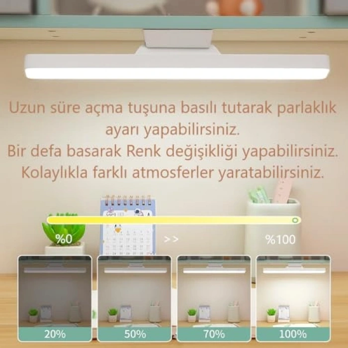 Masa Üstü Şarjlı LED Lamba, 3 Renkli Okuma Lambası