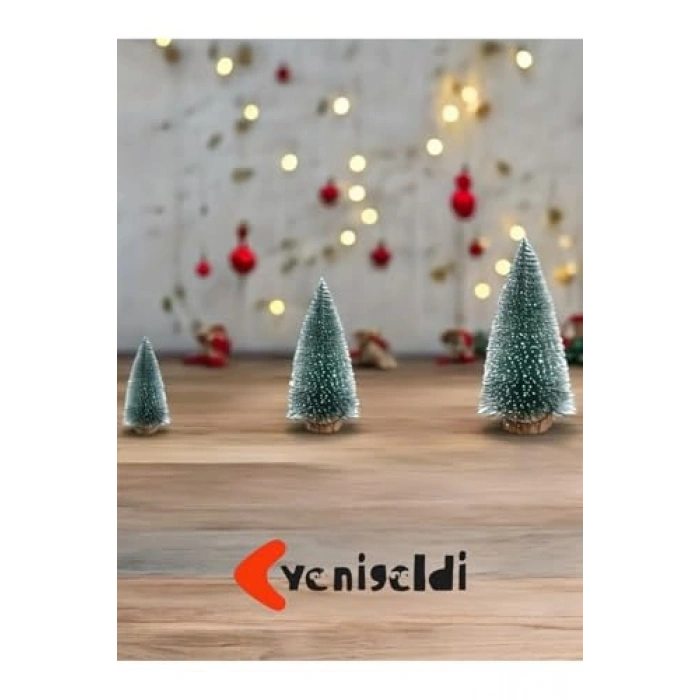 Masa Üstü Yılbaşı Süsü, 3lü Çam Ağacı Seti, Yeşil