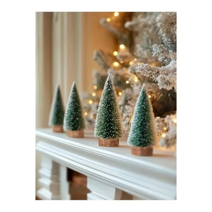 Masa Üstü Yılbaşı Süsü, 3lü Çam Ağacı Seti, Yeşil