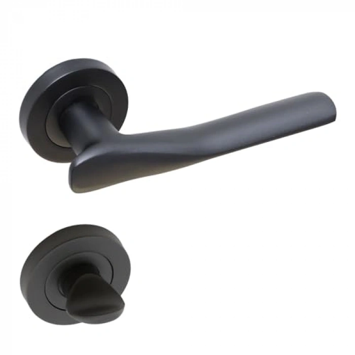 Mat Siyah Banyo Kapı Kolu, Daire Rozetli Sürgülü Kulplar