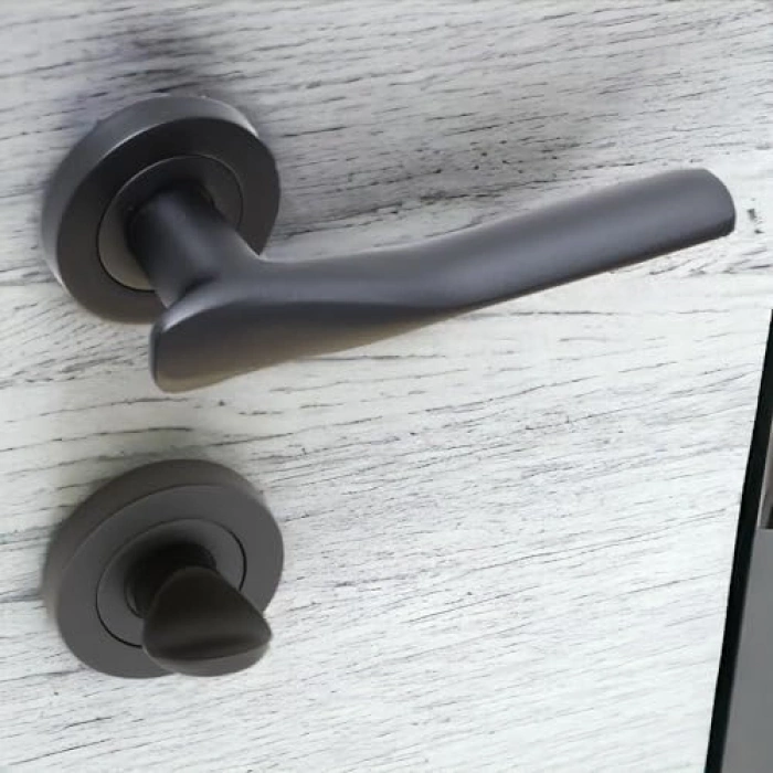 Mat Siyah Banyo Kapı Kolu, Daire Rozetli Sürgülü Kulplar