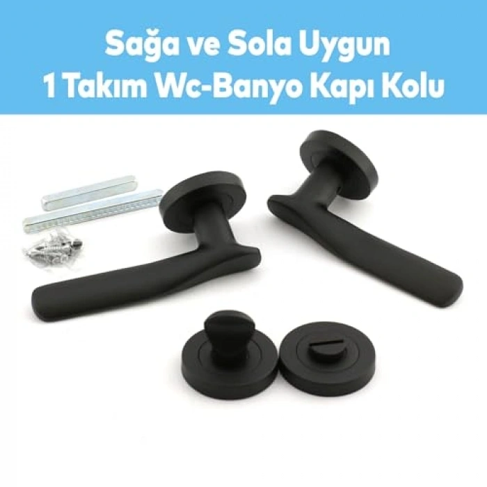 Mat Siyah Banyo Kapı Kolu, Daire Rozetli Sürgülü Kulplar