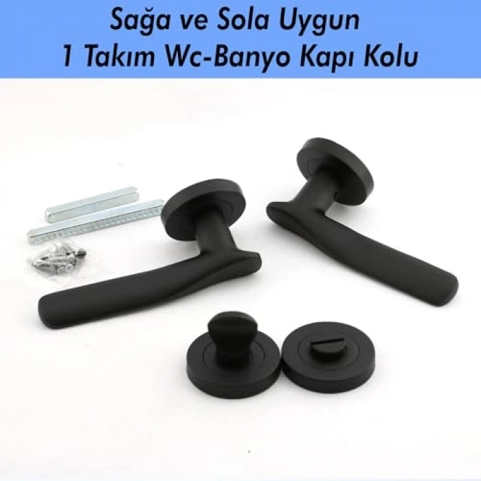 Mat Siyah Banyo Kapı Kolu, Daire Rozetli Sürgülü Kulplar