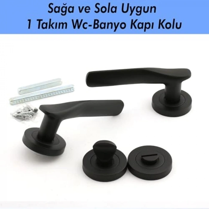 Mat Siyah Banyo Kapı Kolu, Daire Rozetli Sürgülü Kulplar