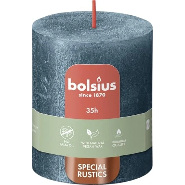 Mavi Parıltılı Rustik Sütun Mum, 35 Saat Yanma Süresi