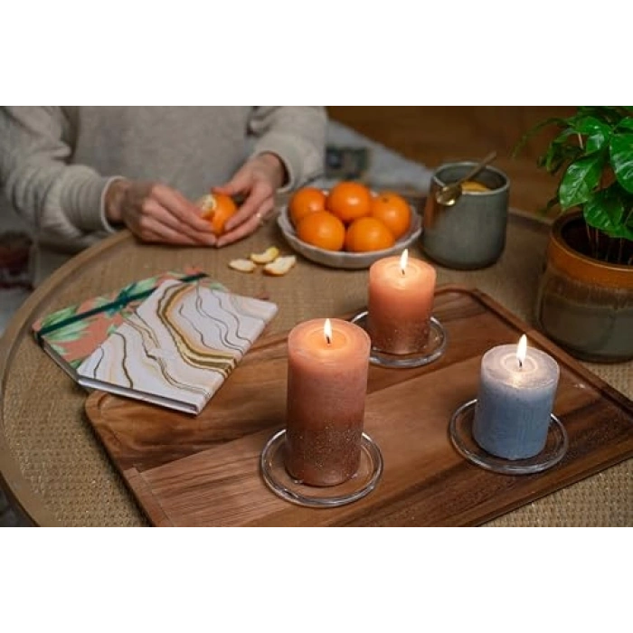 Mavi Parıltılı Rustik Sütun Mum, 35 Saat Yanma Süresi