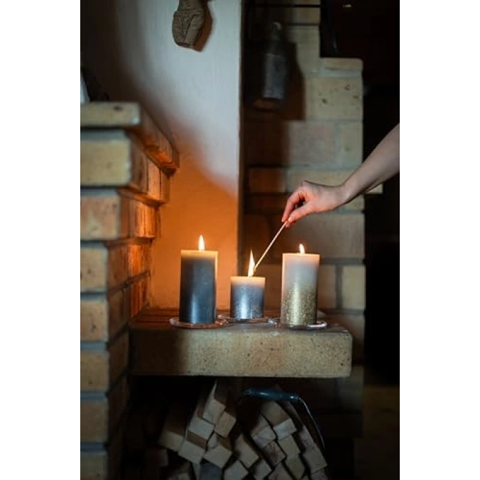 Mavi Parıltılı Rustik Sütun Mum, 35 Saat Yanma Süresi