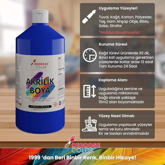 Mavi Renkli 1000 Gr Akrilik Boya Seti