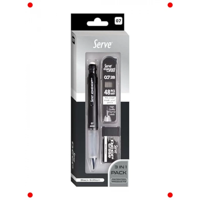 Mekanik Kalem, Silgi ve 0.7mm Uç Seti - Siyah