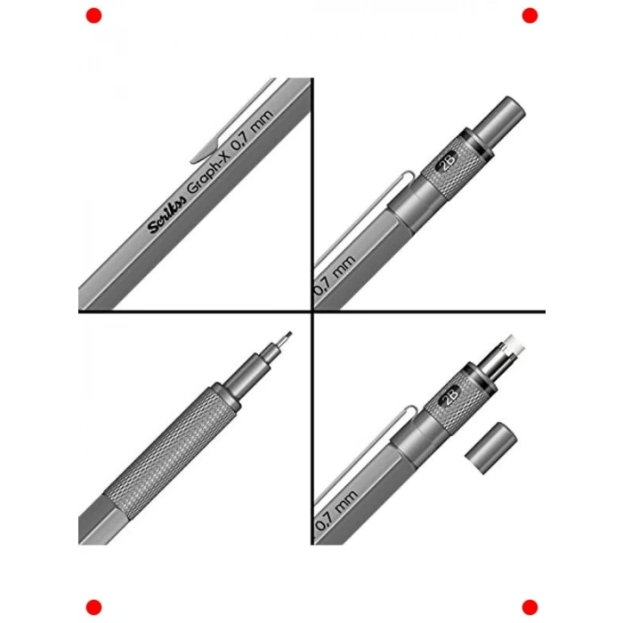 Mekanik Kurşun Kalem Seti, 0.7 mm, Silgi ve Min Uçlu