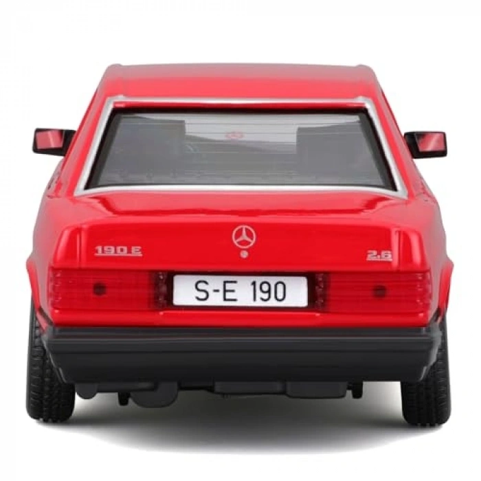 Mercedes 190E (1987): 1:24 ölçeğinde model araba, hareketli kapılar, kırmızı (18-21103R)