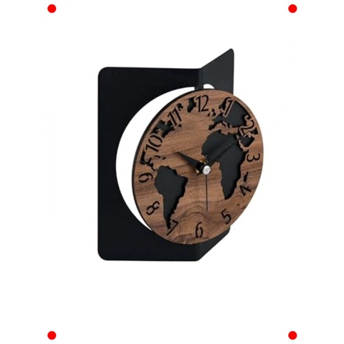 Metal Ahşap Dekoratif Masa Saati - 19x15 cm