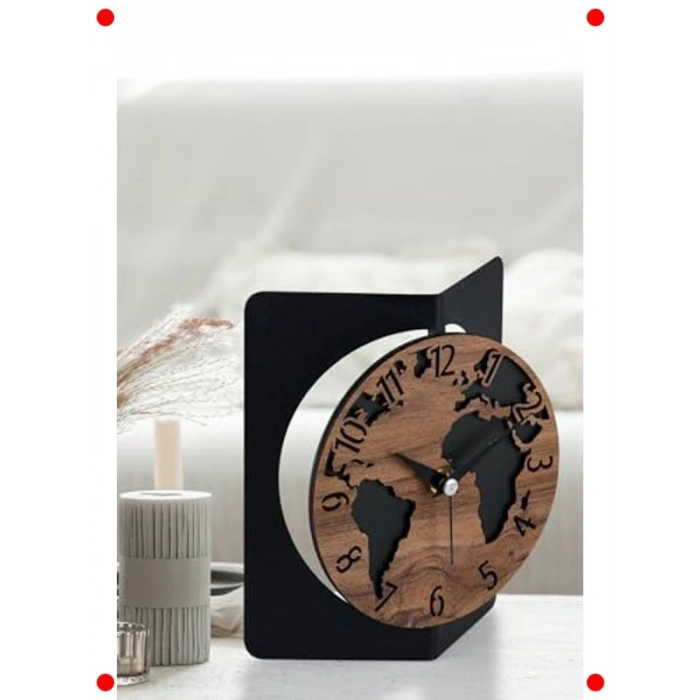 Metal Ahşap Dekoratif Masa Saati - 19x15 cm