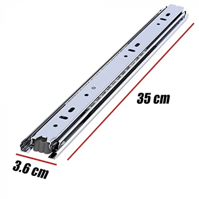 Metal Bilyalı Dolap Rayı, 35 cm Uzunluk ve 3.6 cm Genişlik