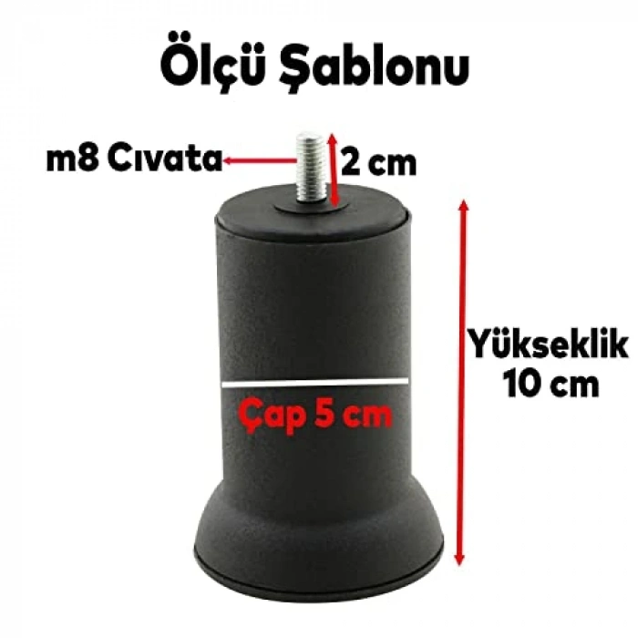 Metal Koltuk Destek Ayağı, 10 cm, 8 ADET Set