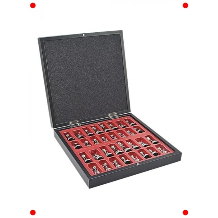 Metal Roma Satranç Takımı - Antik Mermer Desenli Sandıklı Tahta