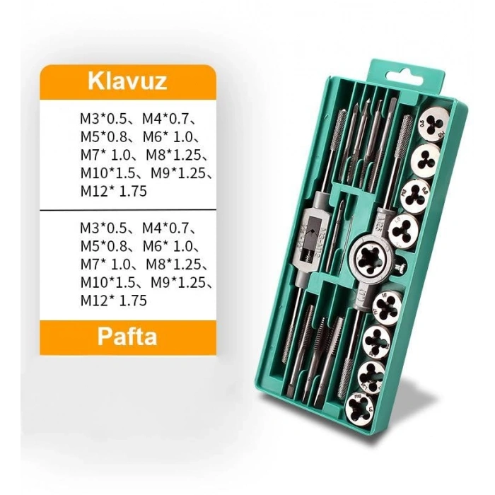 Metrik klavuz pafta seti, 20 parça, M3-M12