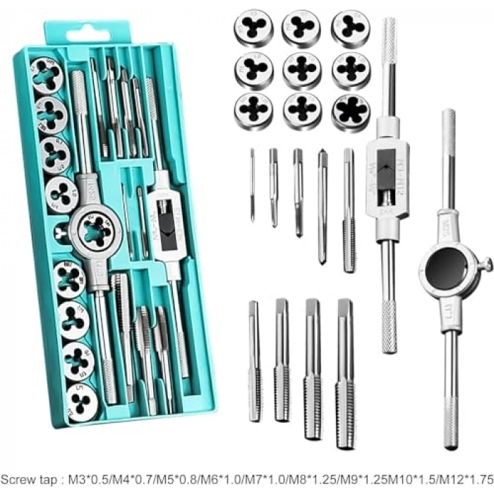 Metrik klavuz pafta seti, 20 parça, M3-M12