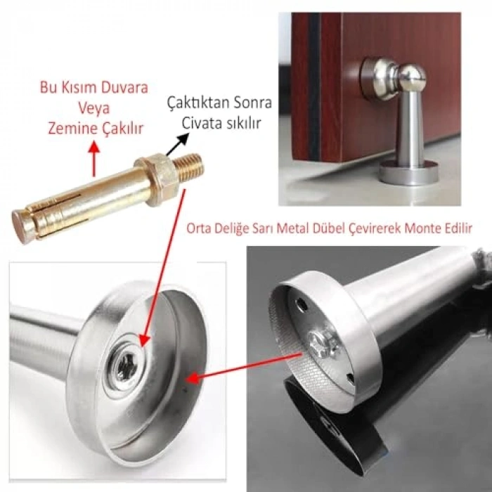 Mıknatıslı Metal Kapı Tutucu, Durdurucu Stoper Vidalı, Krom