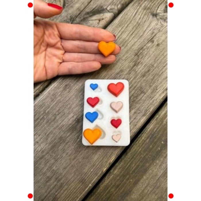Mini Kalp Şekilli Silikon Mum Kalıbı Seti (8 Adet)