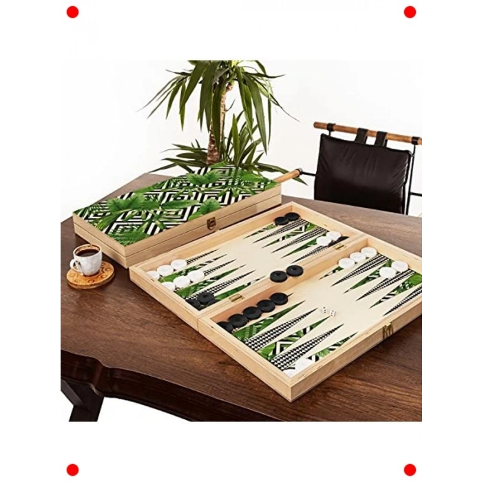 Modern El Yapımı Yeşil Yaprak Tavla Seti