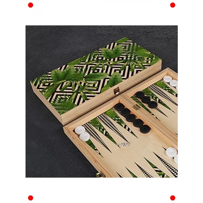 Modern El Yapımı Yeşil Yaprak Tavla Seti