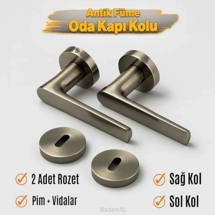 Modern Kapı Kolu Seti, Antik Füme Renk, Sağ ve Sol Uygun