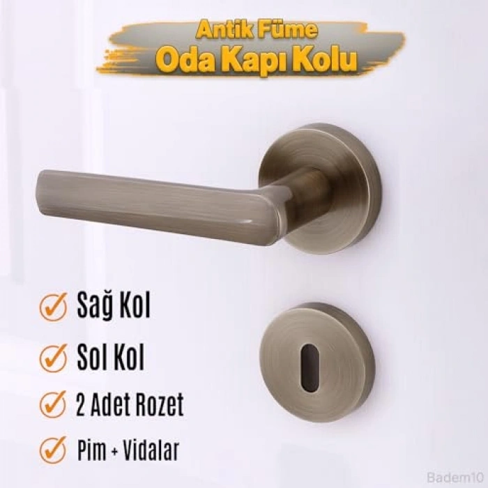 Modern Kapı Kolu Seti, Antik Füme Renk, Sağ ve Sol Uygun