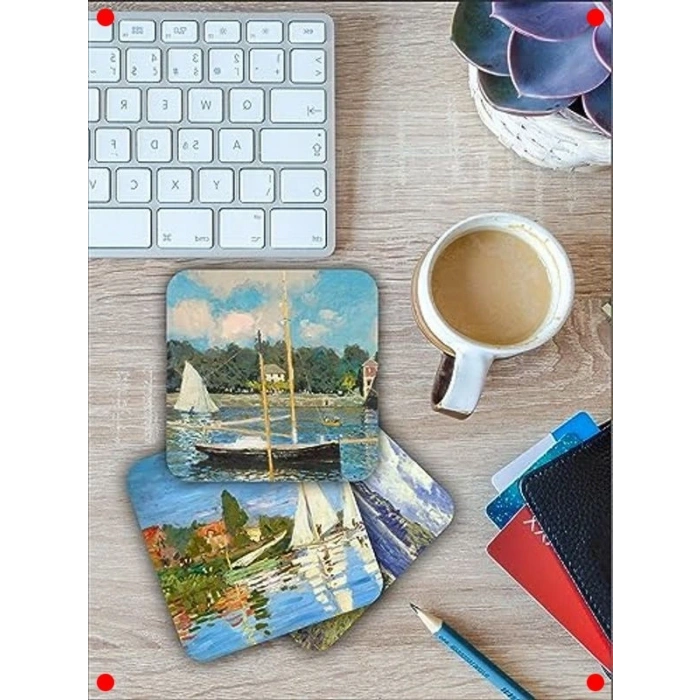 Monet Temalı Ahşap Bardak Altlığı Seti (6lı)