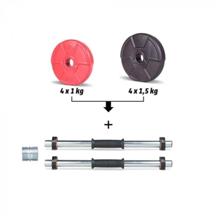 Multifonksiyonel Kırmızı Siyah Halter ve Dambıl Seti